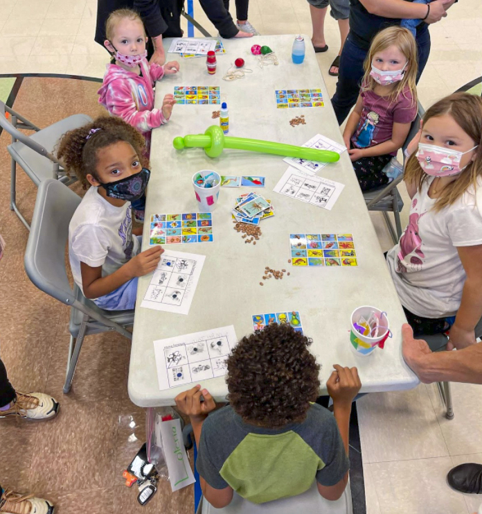 Students playing loteria