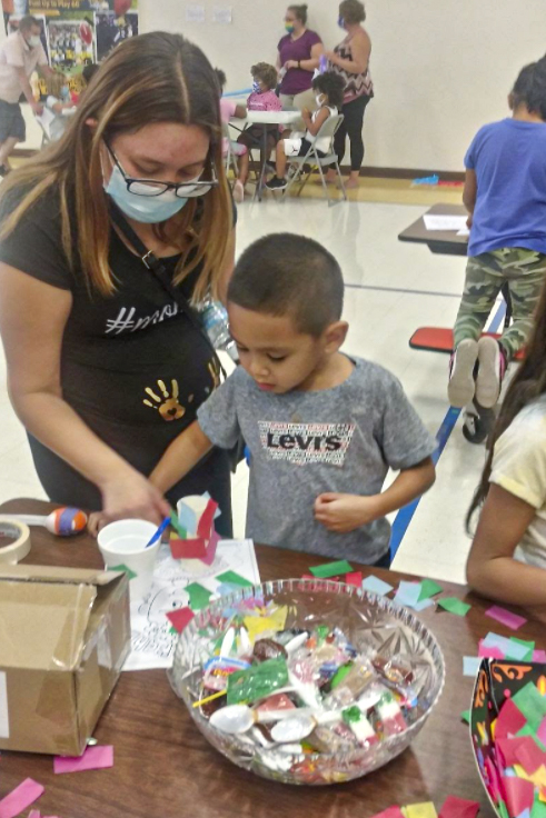 Mom and student doing an art craft