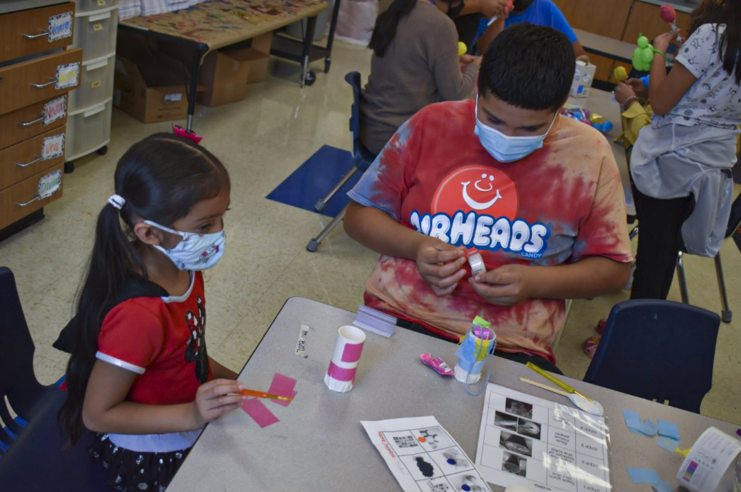 Students working on art project